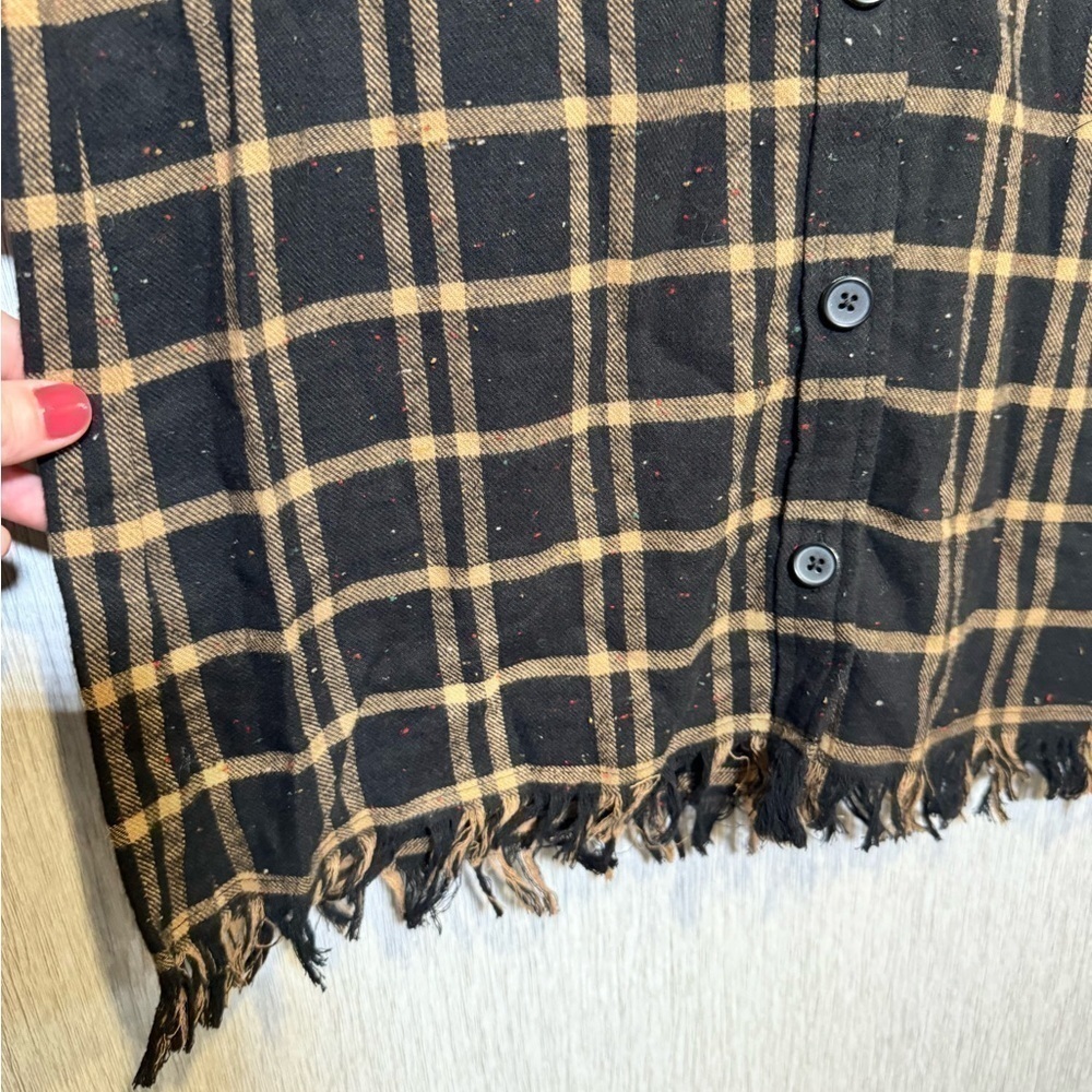 Scotch & Soda R’Belle Girls 12 Tan Black Distressed Plaid Button Down Dress - Picture 7 of 9